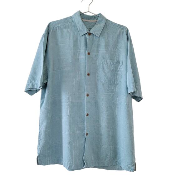 Tommy Bahama Short Sleeve Silk Shirt Mens XL Teal Blue Button Front Collared - Picture 1 of 15